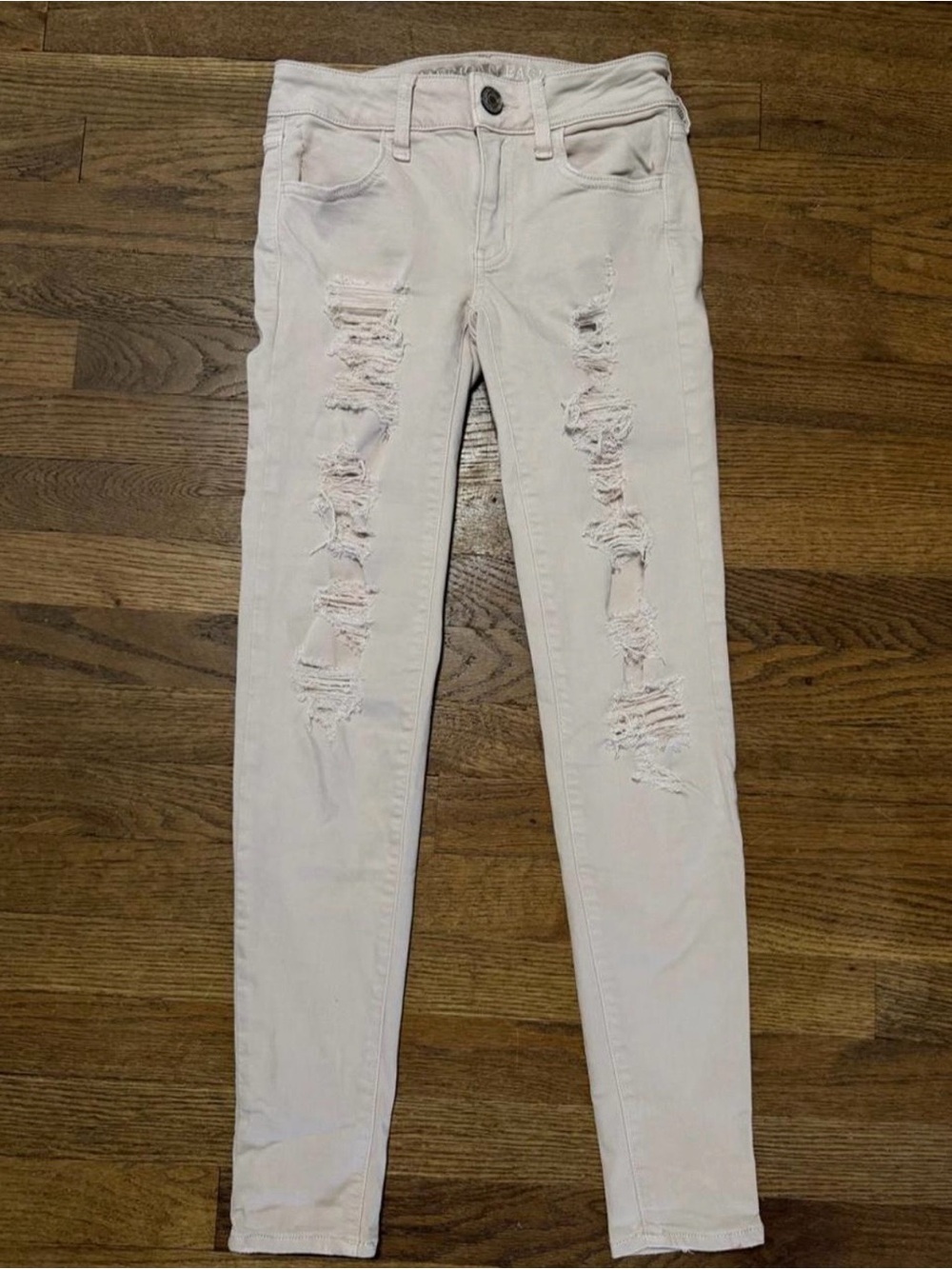 American Eagle Outfitters Light Pink Distressed Skinny Jeans